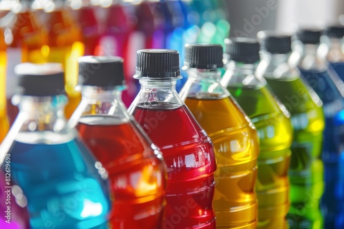 Colorful bottles of engine coolants tailored for optimal fuel efficiency in different vehicles and motors