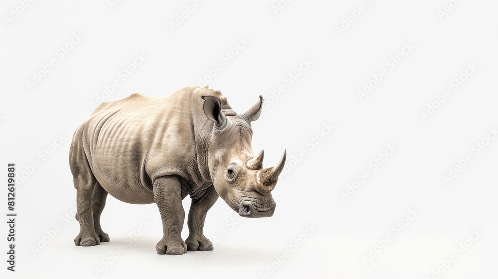 A rhino standing on a white surface. Suitable for various design projects A rhino standing on a white surface. Suitable for various design projects