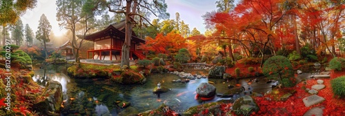 Asian Garden  Daigo-ji Temple Panorama in Kyoto  Japan During Beautiful Autumn