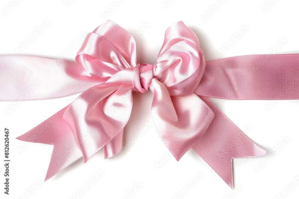 Bow White Background. Festive Pink Ribbon for Ornate Art and Shopping Designs