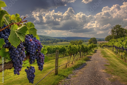 Scenic Vineyard in Lehigh Valley, Pennsylvania. Beautiful Landscape of a Winery with Lush Vineyards photo