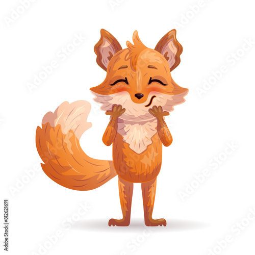 Happy cartoon fox character. Vector illustration