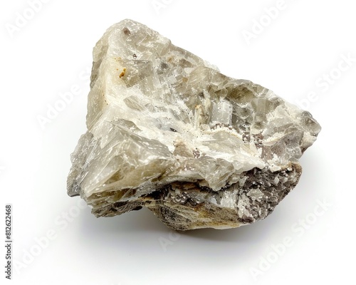 Rough Nepheline Syenite Rock Cutout on White Background. Natural Raw Gemstone Mineral Sample photo