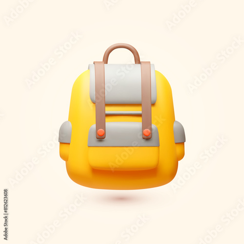 Yellow school bag. Student backpack. Back to school design. © feaspb