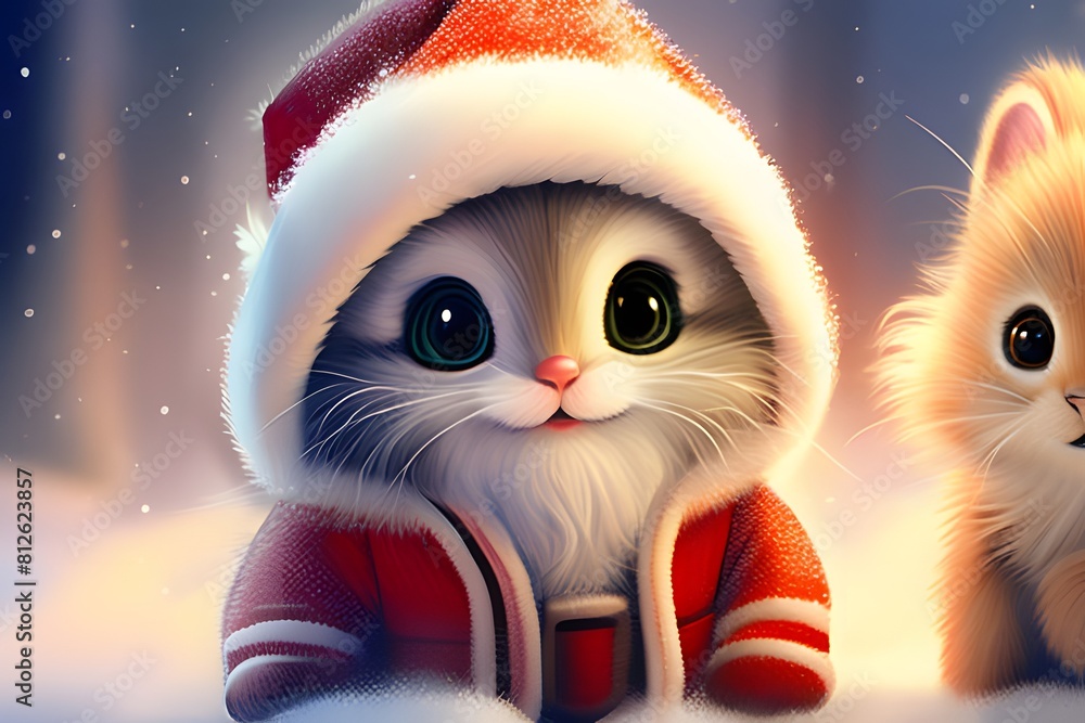 Santa-clad cute animals. Generative ai. Santa-clad cute animals. Generative ai.