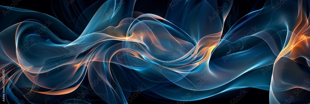 Elegant abstract art with flowing blue and orange lines on a dark background Elegant abstract art with flowing blue and orange lines on a dark background