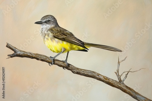 Nature's Beauty Captured: Western Kingbird on Branch in the Wilderness photo
