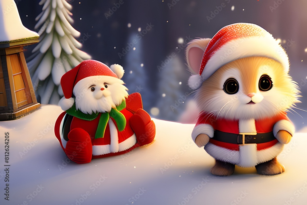 Santa-clad cute animals. Generative ai. Santa-clad cute animals. Generative ai.