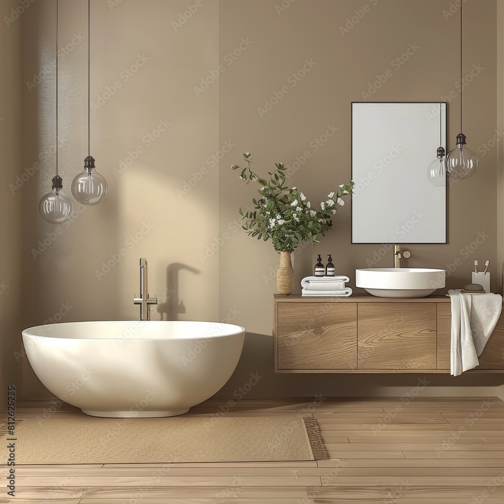 Minimalist Bathroom in Beige, Perfect for Modern and Simplistic Home Decor Minimalist Bathroom in Beige, Perfect for Modern and Simplistic Home Decor