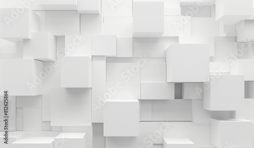 Abstract background with white geometric shapes and cubes
