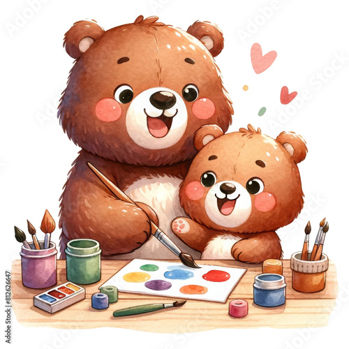 Cute Bears Painting Together Illustration