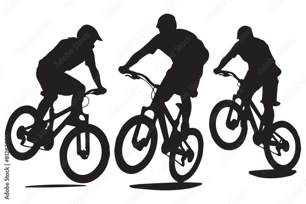 Fototapeta premium jumping bicyclist silhouettes white background