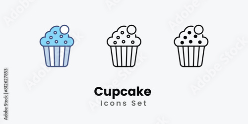 Cupcake  Icons thin line and glyph vector icon stock illustration