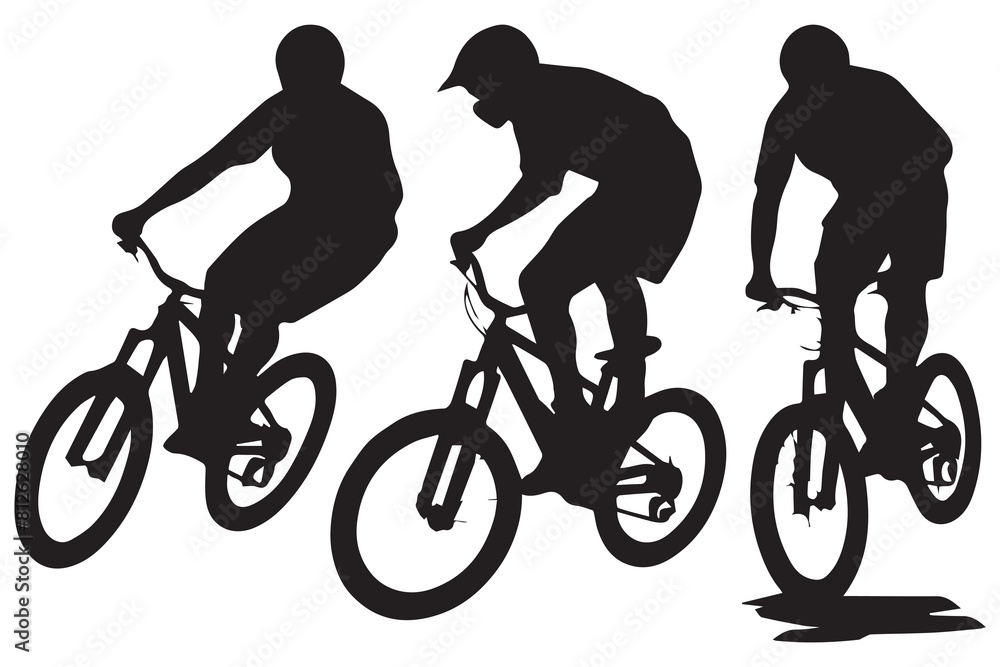 jumping bicyclist silhouettes white background jumping bicyclist silhouettes white background