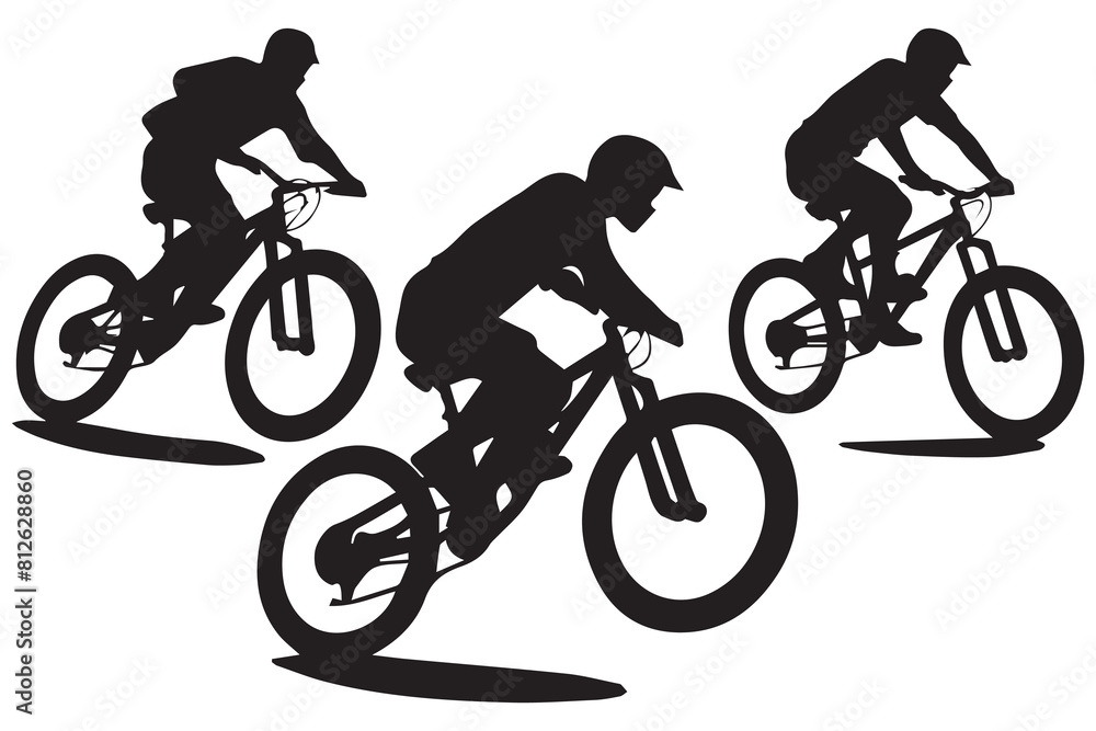 Naklejka premium jumping bicyclist silhouettes white background