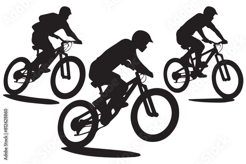 jumping bicyclist silhouettes white background