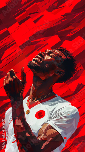Portrait of strong afroamerican man on the red background