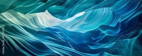 Abstract Blue and Green Background with Wavy Lines for Digital Design or Mockup