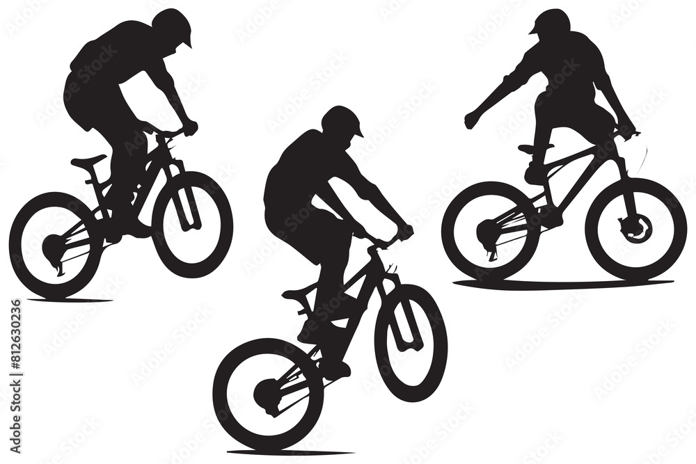 Fototapeta premium jumping bicyclist silhouettes white background