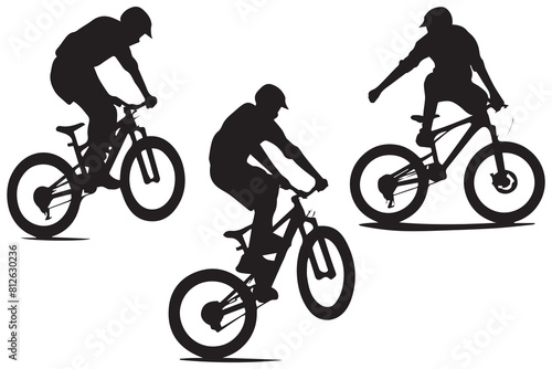 jumping bicyclist silhouettes white background