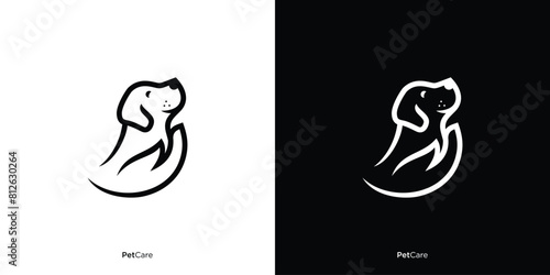 Simple Dog Care Logo Design. Dog with Hand Logo Design. Animal Care Logo, Icon, Symbol, Vector, Design Inspiration.