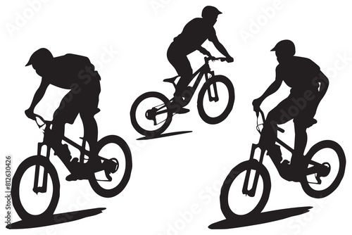 silhouette cyclists bicycle jumping riders on white background