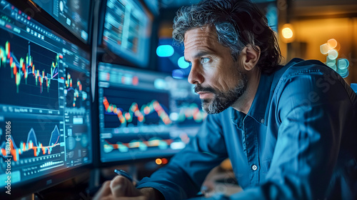 A businessman/woman checking stock market trends on a computer or tablet.