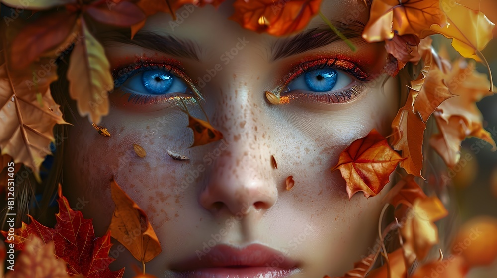 Enchanted Autumn Portrait of a Mysterious and Captivating Woman Amid the Vibrant Foliage