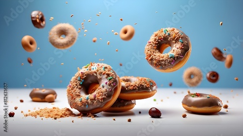 Sprinkle-topped doughnuts on a clear backdrop. PNG. lovely doughnut fly against a white backdrop