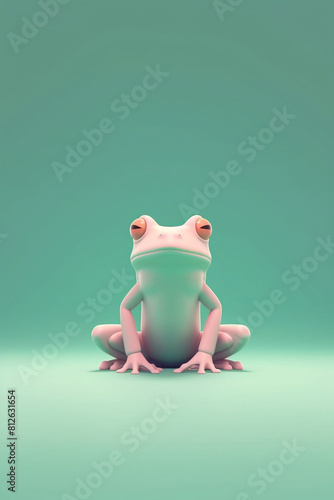 Light green frog seated frontally on green background
