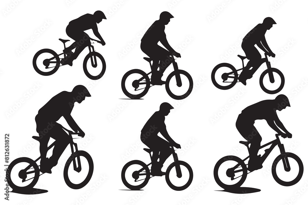 Fototapeta premium silhouette cyclists bicycle jumping riders on white background