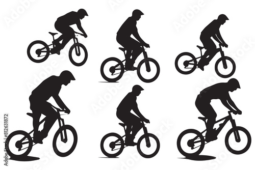 silhouette cyclists bicycle jumping riders on white background