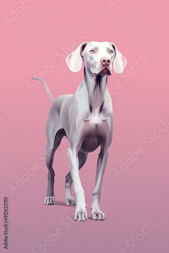 Elegant Weimaraner on a pink background