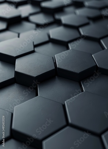 3d render of dark hexagon background with shadows, dark gray color