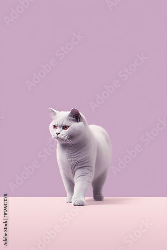Grey Siamese cat on pink background
