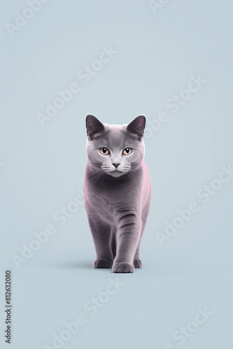 Black and white kitten on blue background