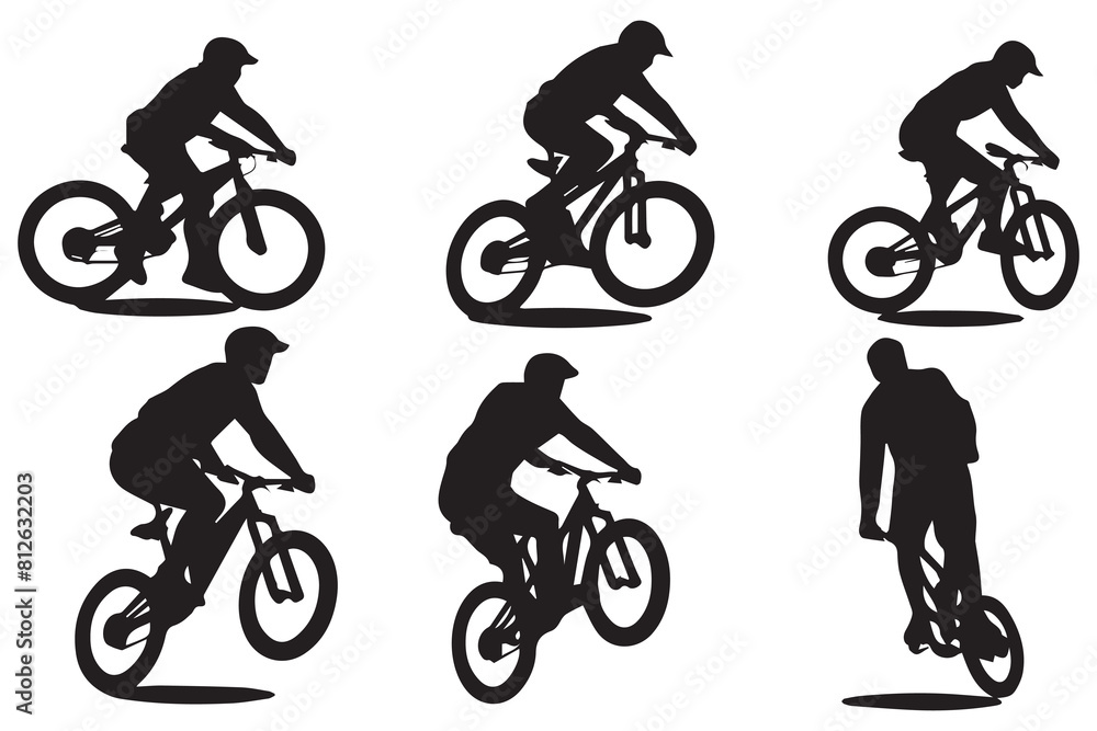 Fototapeta premium silhouette cyclists bicycle jumping riders on white background