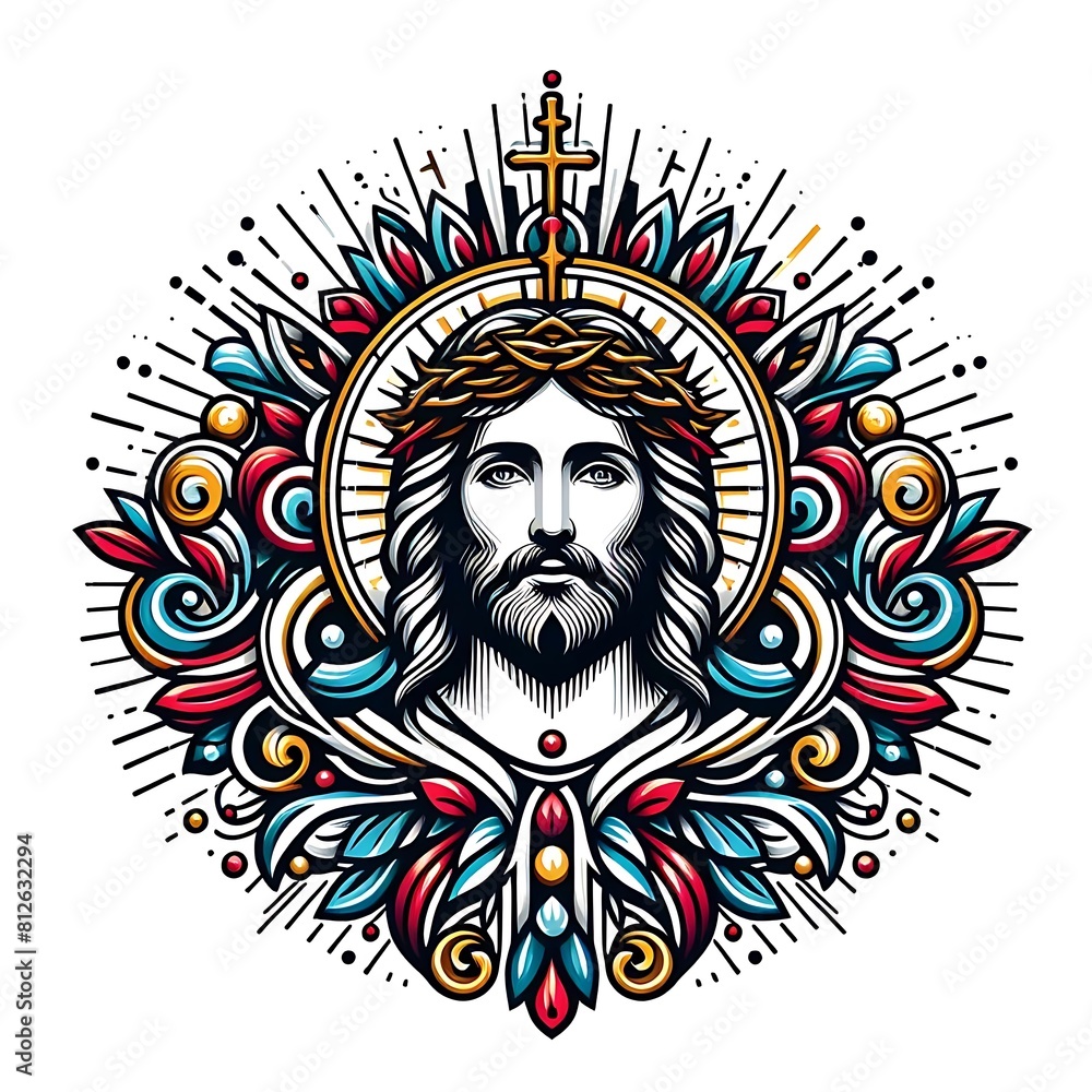 A graphic of a jesus christ with a crown of thorns and flowers image photo lively illustrator. A graphic of a jesus christ with a crown of thorns and flowers image photo lively illustrator.