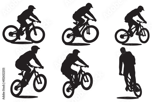silhouette cyclists bicycle jumping riders on white background