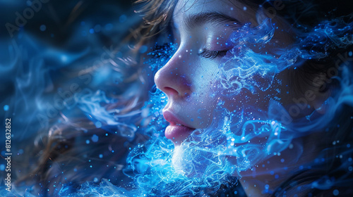 Wallpaper Mural Artistic depiction of a young female figure with mesmerizing cobalt highlights on her hair and face-1 Torontodigital.ca