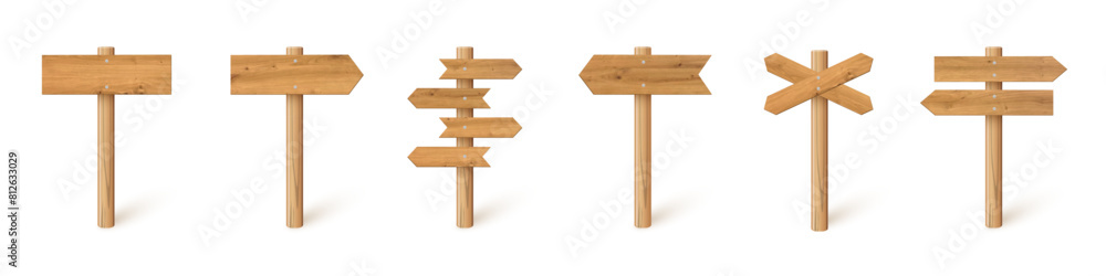 3d wooden signboards set vector illustration. Realistic wood sign posts. Blank arrows with wood texture, plywood road pointers 3d wooden signboards set vector illustration. Realistic wood sign posts. Blank arrows with wood texture, plywood road pointers