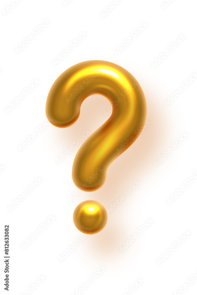 Gold question mark. Golden ask icon in balloon metal font. FAQ symbol. Doubt information notice. 3d realistic vector illustration Gold question mark. Golden ask icon in balloon metal font. FAQ symbol. Doubt information notice. 3d realistic vector illustration