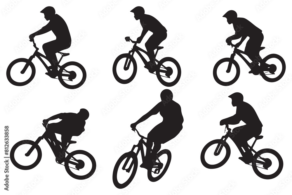 Fototapeta premium silhouette cyclists bicycle jumping riders on white background