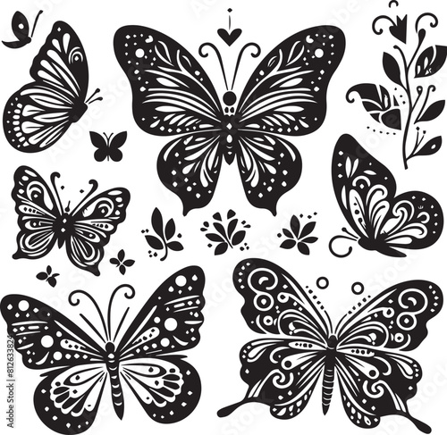 Butterfly vector silhouette illustration. Monarch butterfly silhouettes collection  vector illustration isolated on white background.