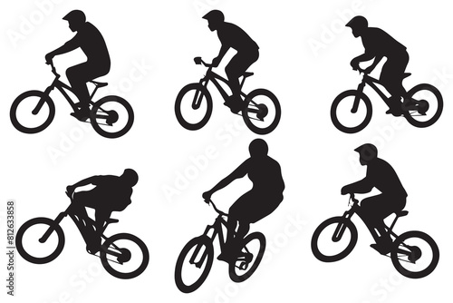 silhouette cyclists bicycle jumping riders on white background