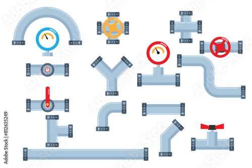 Vector set of details ware pipes system in flat style