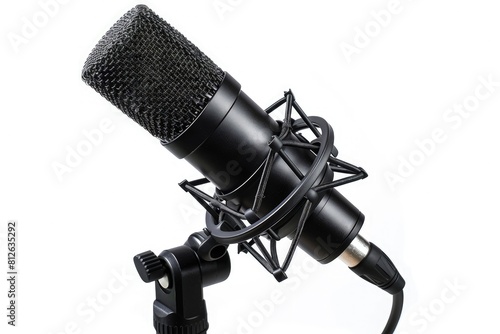 A close up image of proffesional studio microphone on the white background