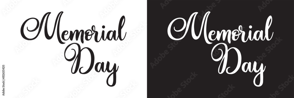 Memorial Day text. Hand drawn vector art. isolated on white and black background. pentagram logo. EPS 10