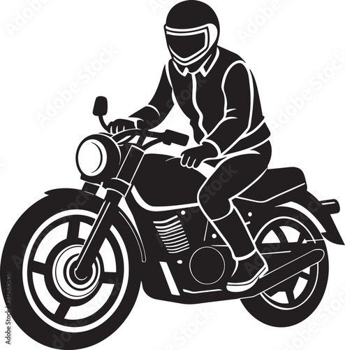 Biker rides a retro motorcycle silhouette. black and white design.  © Rony
