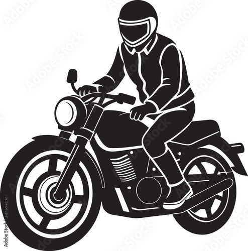 Biker rides a retro motorcycle silhouette. black and white design. 